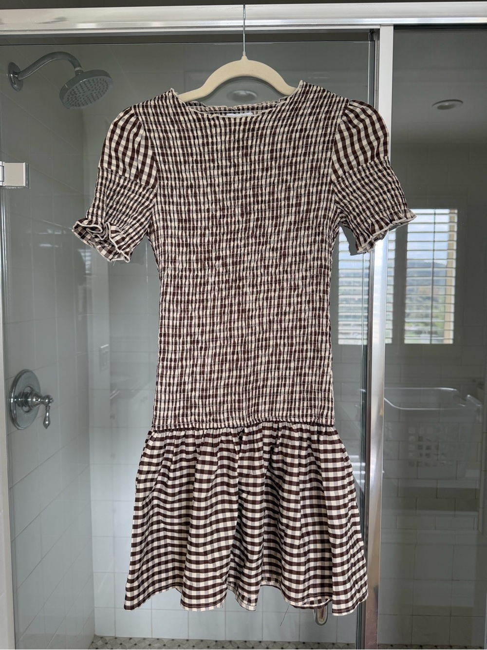 Princess Polly Brown & Cream Gingham Smocked Mini Dress